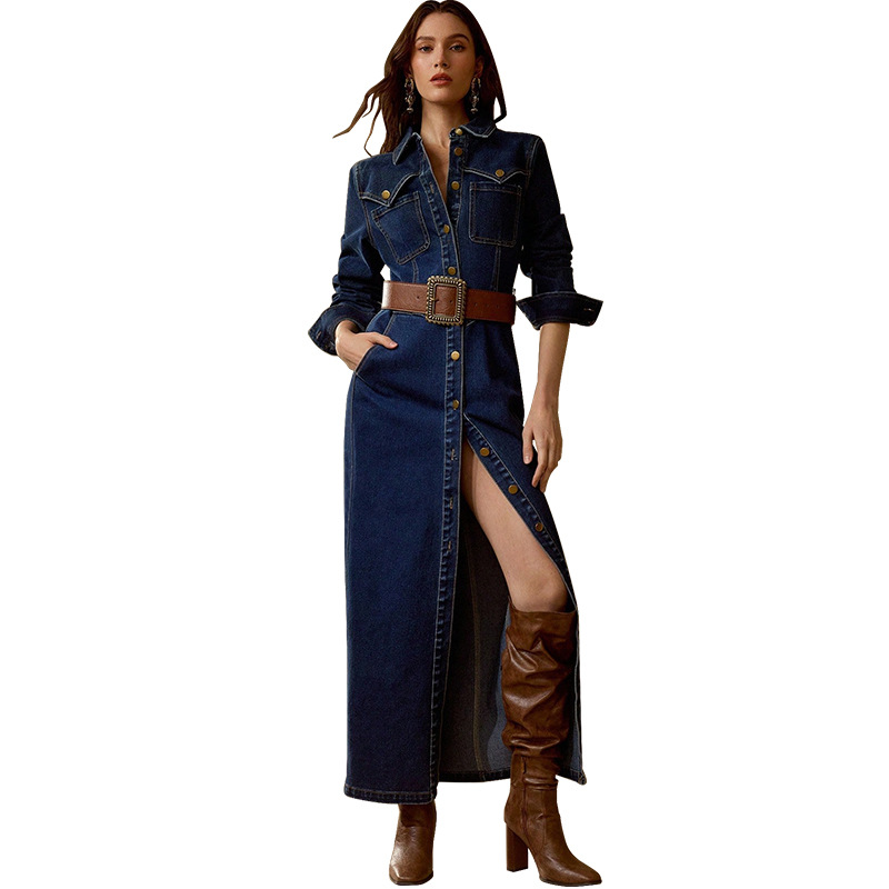 Women's Long Sleeve Button-Down Dress – Elegant Maxi Dress With Front Button Detail (Flowy, Versatile, Boho & Casual Chic)_voghion.com