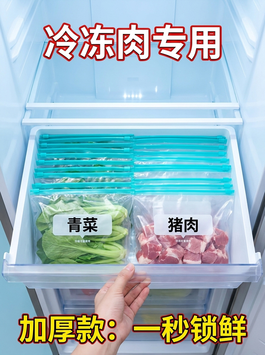 Cross-border thickened fresh-keeping sealed bag household ziplock self-sealing plastic packaging bag refrigerator freezer special sealed