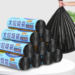 Bulk wholesale household reusable handle thickened hotel kitchen large size continuous roll black plastic trash bags