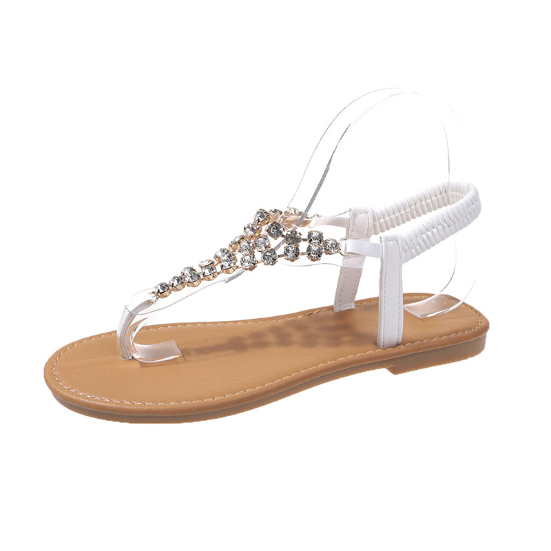 Sandalias de pedrería para mujer, verano 2024, nuevo estilo, tanga, estilo romano, PVC, banda elástica trasera, talla 41, sandalias para damas