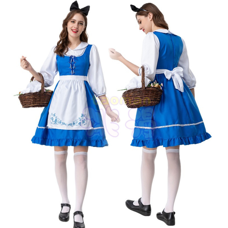 Halloween Costume in Wonderland Alice Adult Play Costume Mid-Sleeve Blue Pastoral European and American Maid Costume