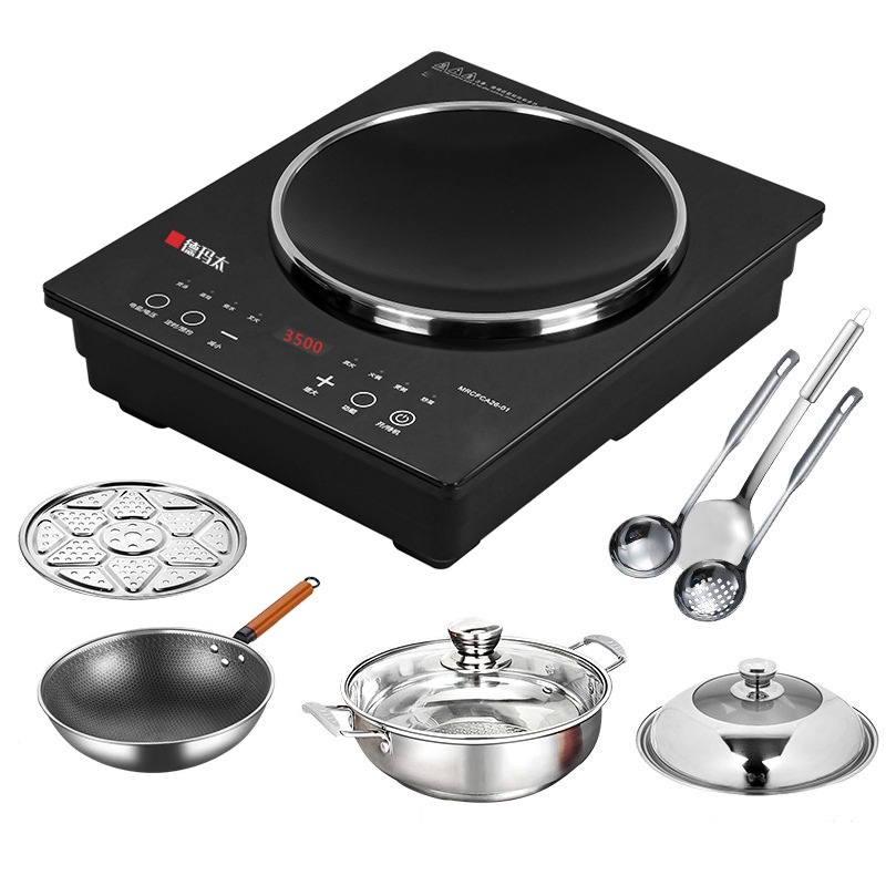 Dematai-cocina de inducción integrada para el hogar, nuevo juego completo de 3500W con olla, estufa de batería cóncava de alta potencia