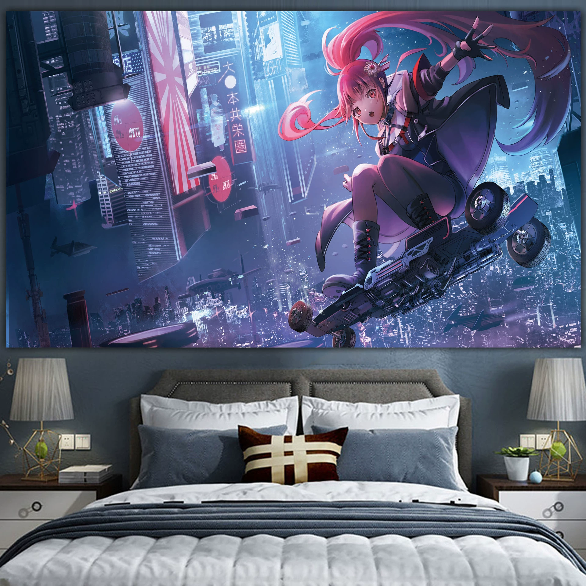 Постер cyberpunk неоновый город, размеры 38×65 см, 85×155 см, 110×200 см