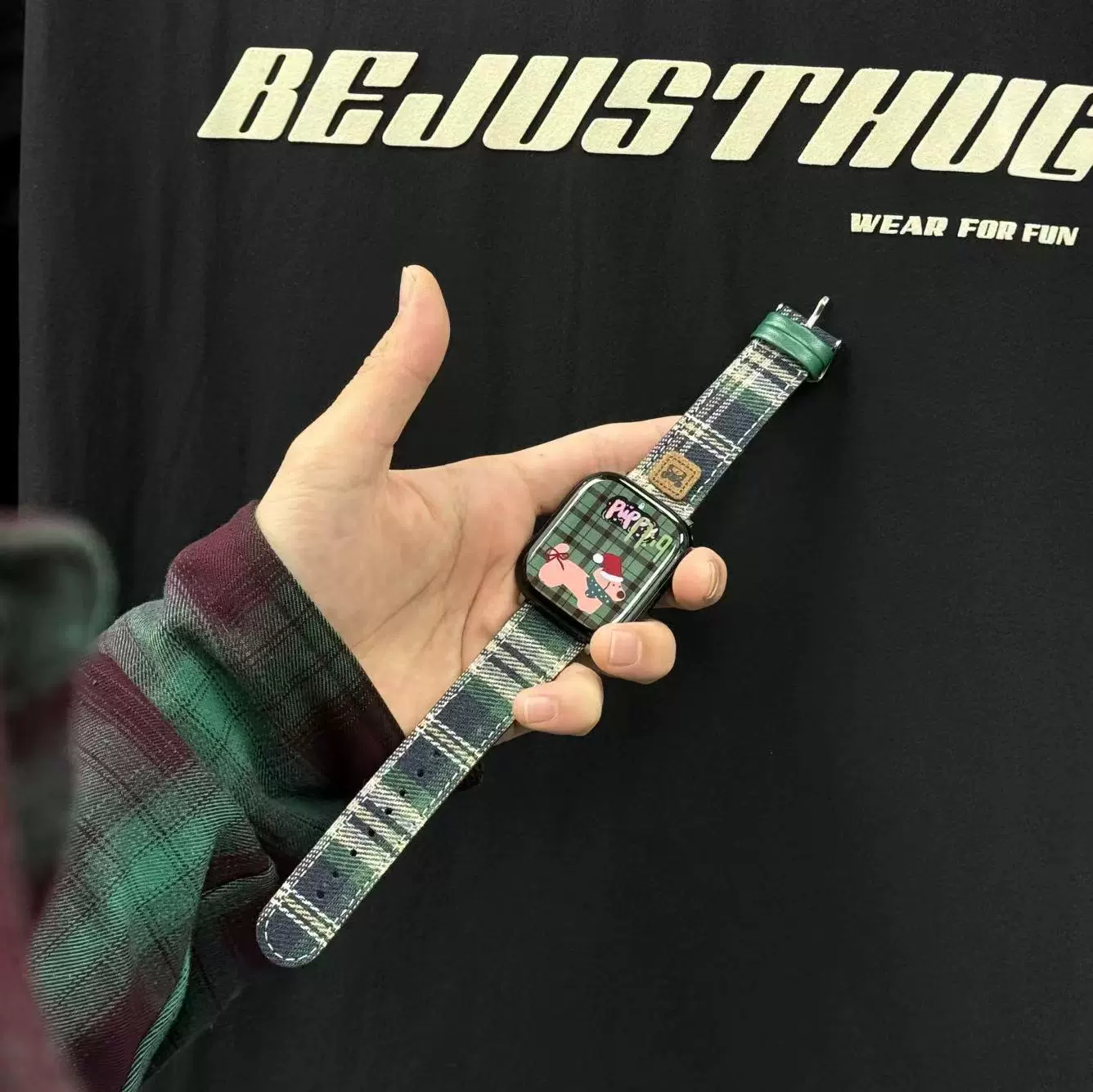 适用Applewatch苹果手表SE华为GT三星格子纹卡通标毛呢智能手表带