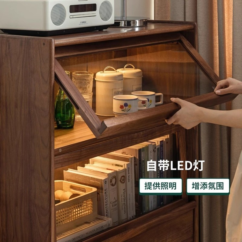 全实木红橡木边柜现代简约客厅收纳储物柜樱桃木置物柜客厅展示架|undefined
