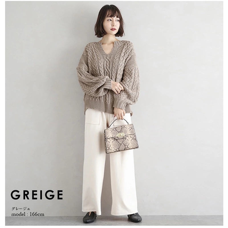 日韓vネックプルオーバー2023新型純色ニット麻花灯籠袖麻花セーター痩せ上着