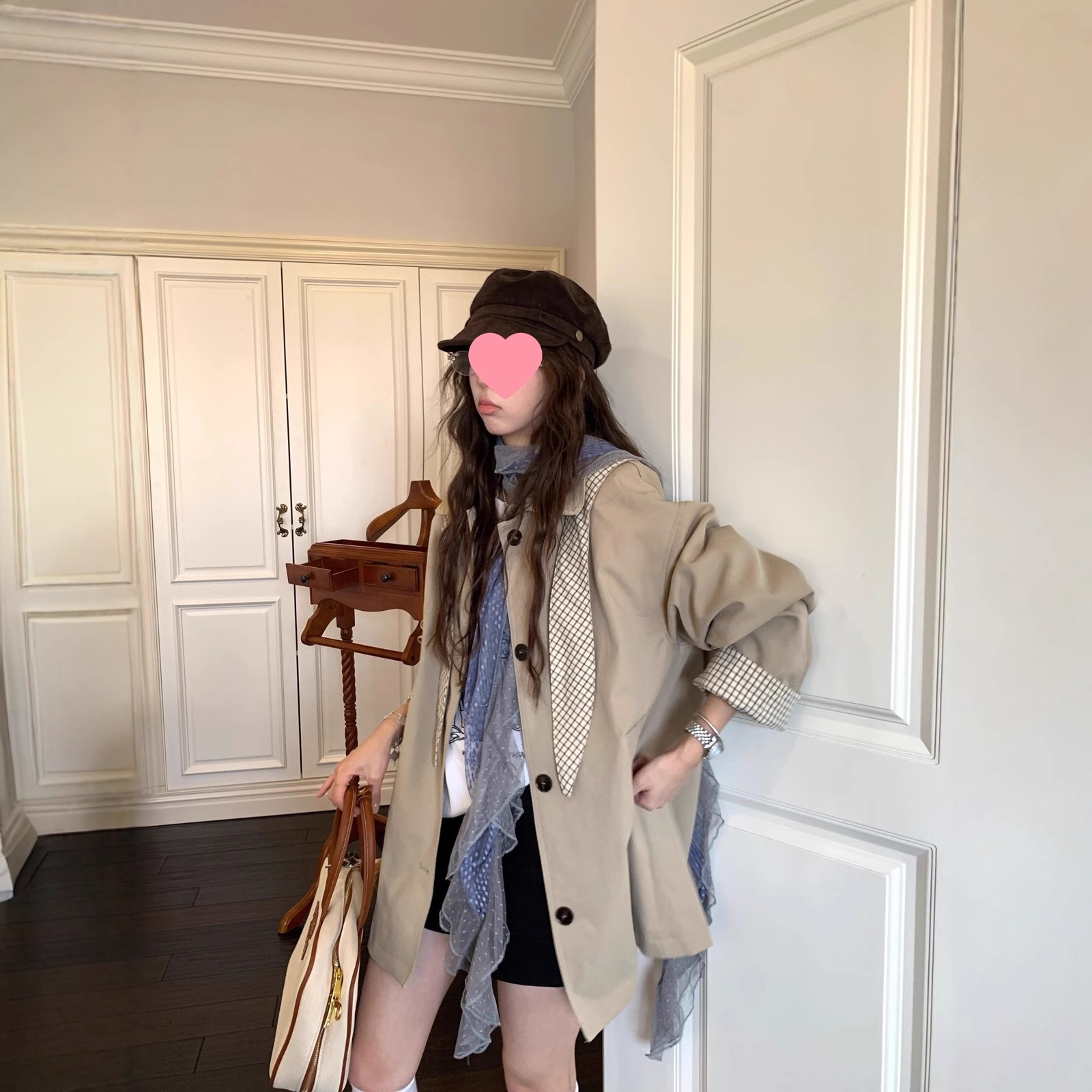 Cocori Homemade ~ Plaid Splicing Windbreaker Jacket for Women 2025 Autum New Small Casual Hooded Outwear