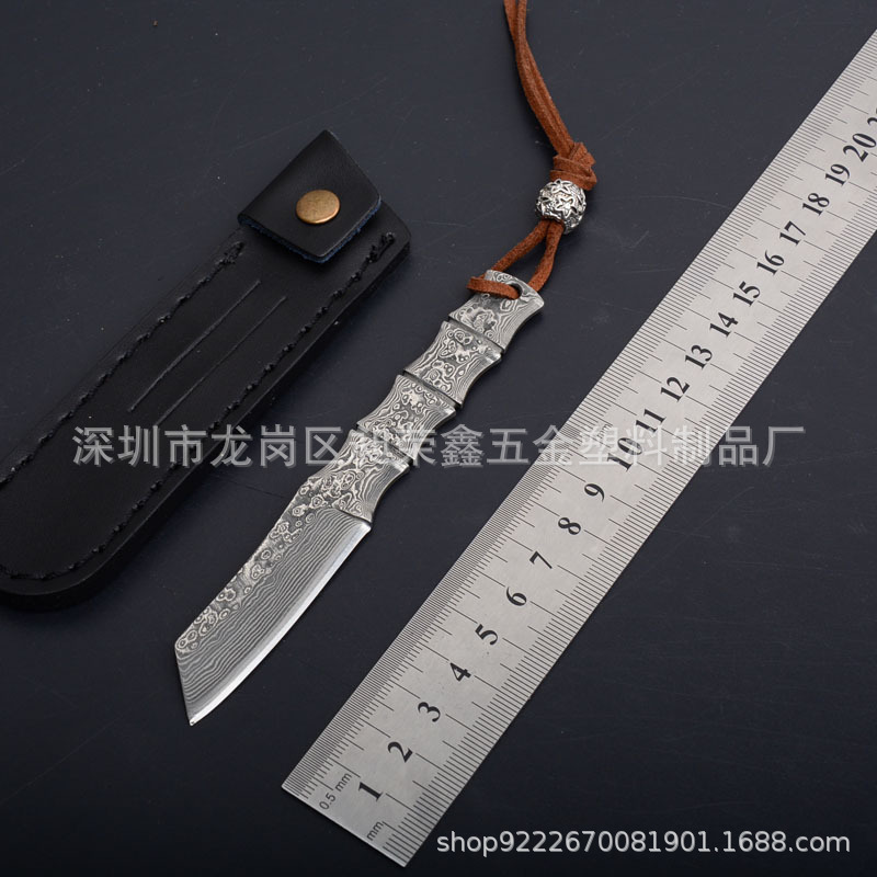 便携式家用折刀小刀大马士革小直刀送皮套