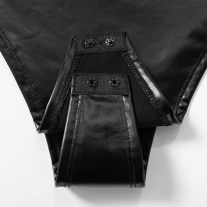 Prospettiva elastica attillata T-shirt a maniche lunghe con maglietta a maniche lunghe in pelle PU patchwork sexy_voghion.com