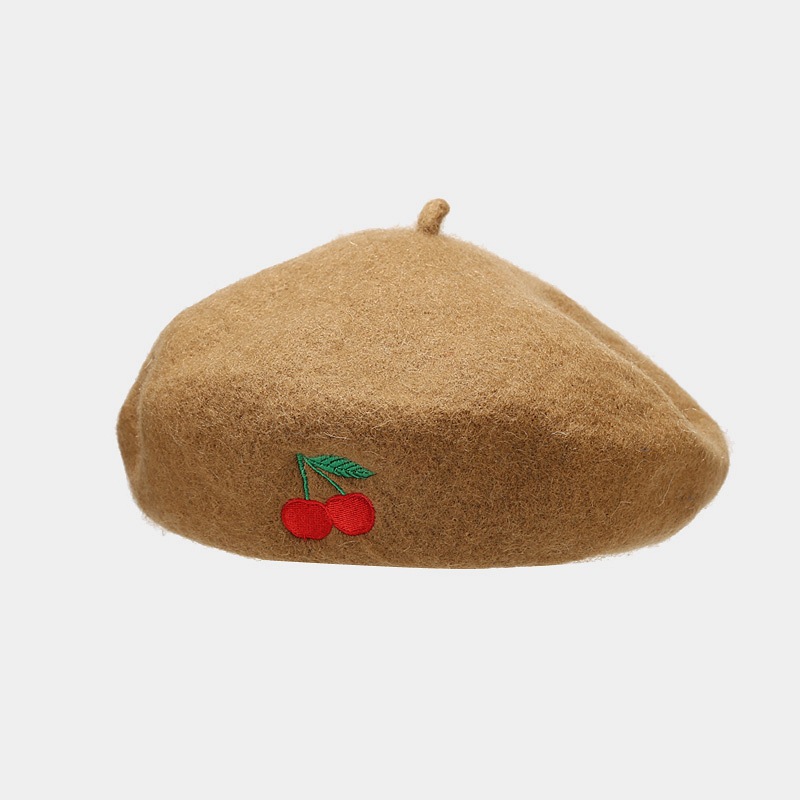 112g Weight Beret Hat Hats Type Daily Occasion Artificial Wool Material Cherry Pattern Autumn&Winter Season Women's Gender Embroidery Design Cute, Sweet Style Eaveless Rim Women's Cute Sweet Cherry Embroidery Eaveless Beret Hat 5