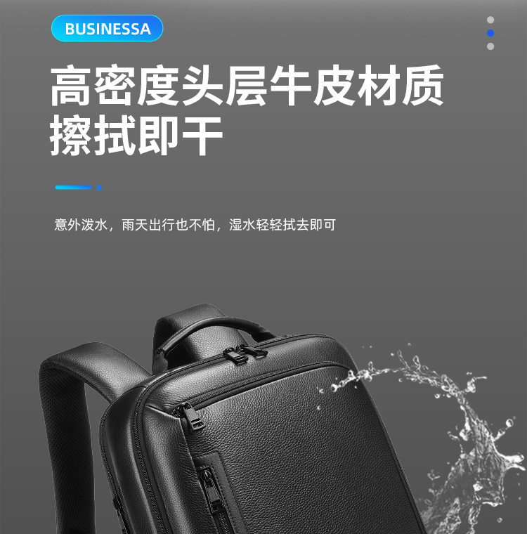 Ba lô nam da bò thật cao cấp đựng laptop 15,6 inch, ba lô công sở dung tích lớn 20–35L đi công tác du lịch — màu đen chi tiết 9