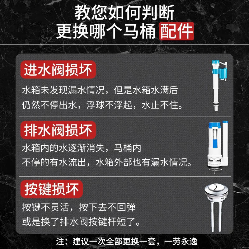 Toilet flush, toilet water tank accessories, universal complete set of flushing, old-fashioned toilet water valve, drain valve, toilet accessories details Picture