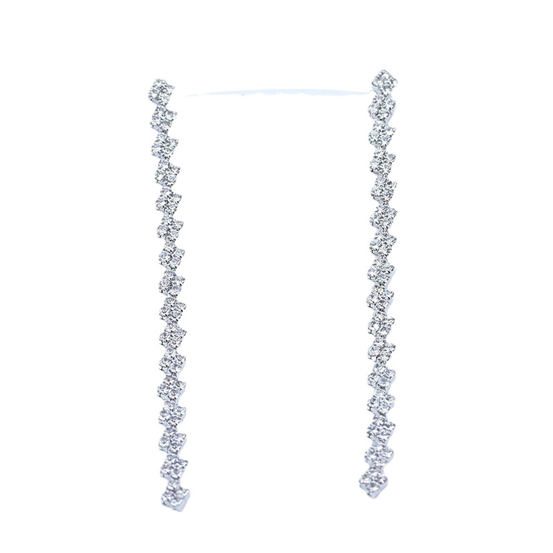 claw chain rhinestone bridal bracelet earrings two piece set simple dress wedding accessories bracelet_voghion.com