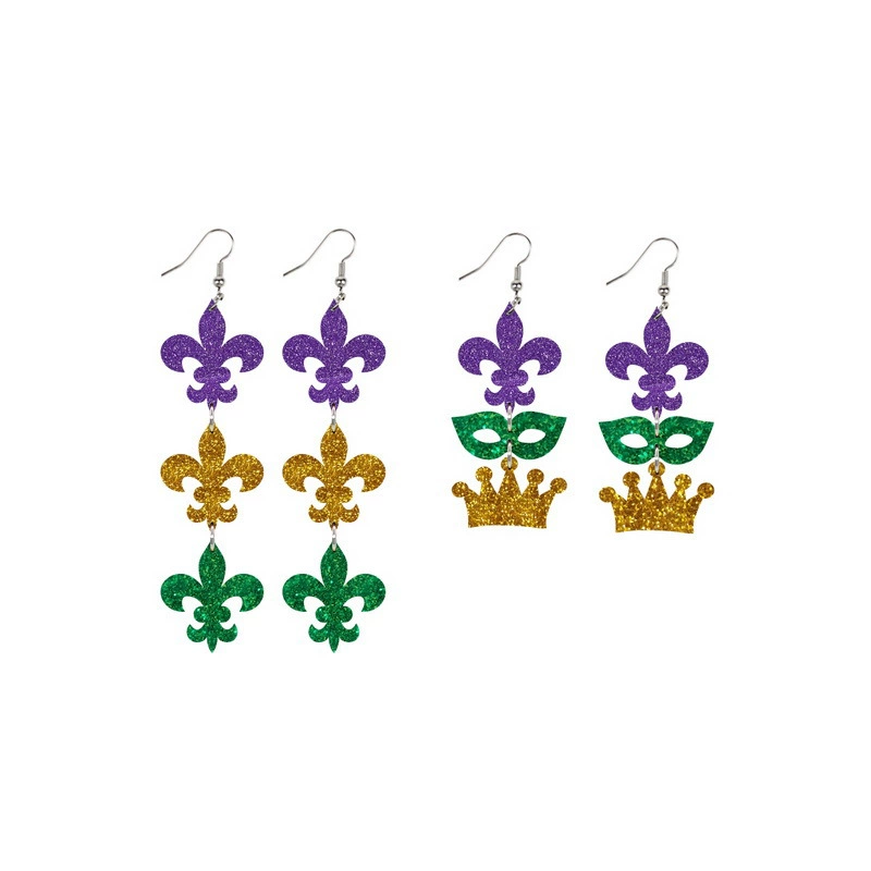 2024 Новые карнавальные серьги фиолетовый зеленый желтый пятиконечная звезда Корона Клоун Маска серьги-лобстеры