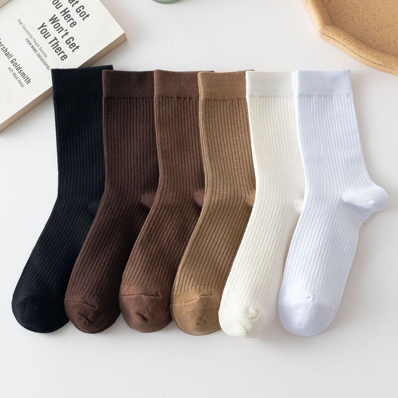 Women's socks autumn and winter new warm brown mid-calf length socks solid color simple drawstring stockings anti-double needle women's socks wholesale Women's socks autumn and winter new warm brown mid-calf length socks solid color simple drawstring stockings anti-double needle women's socks wholesale