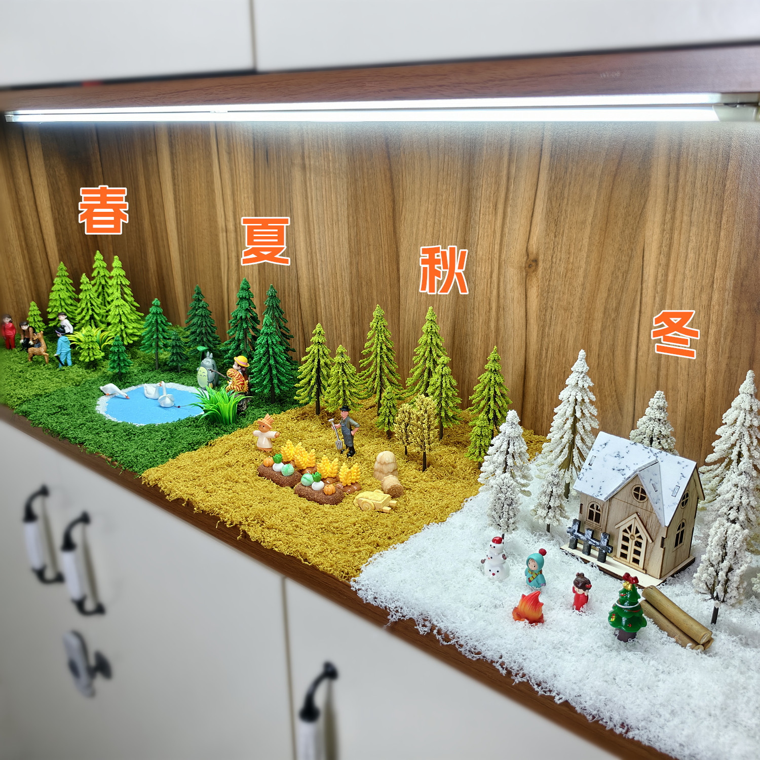 Bosque de granja paisaje paisajismo escritorio tema de micromateriales bosques cuatro estaciones nieve creativa hecha a mano exhibición de paisajes de nieve