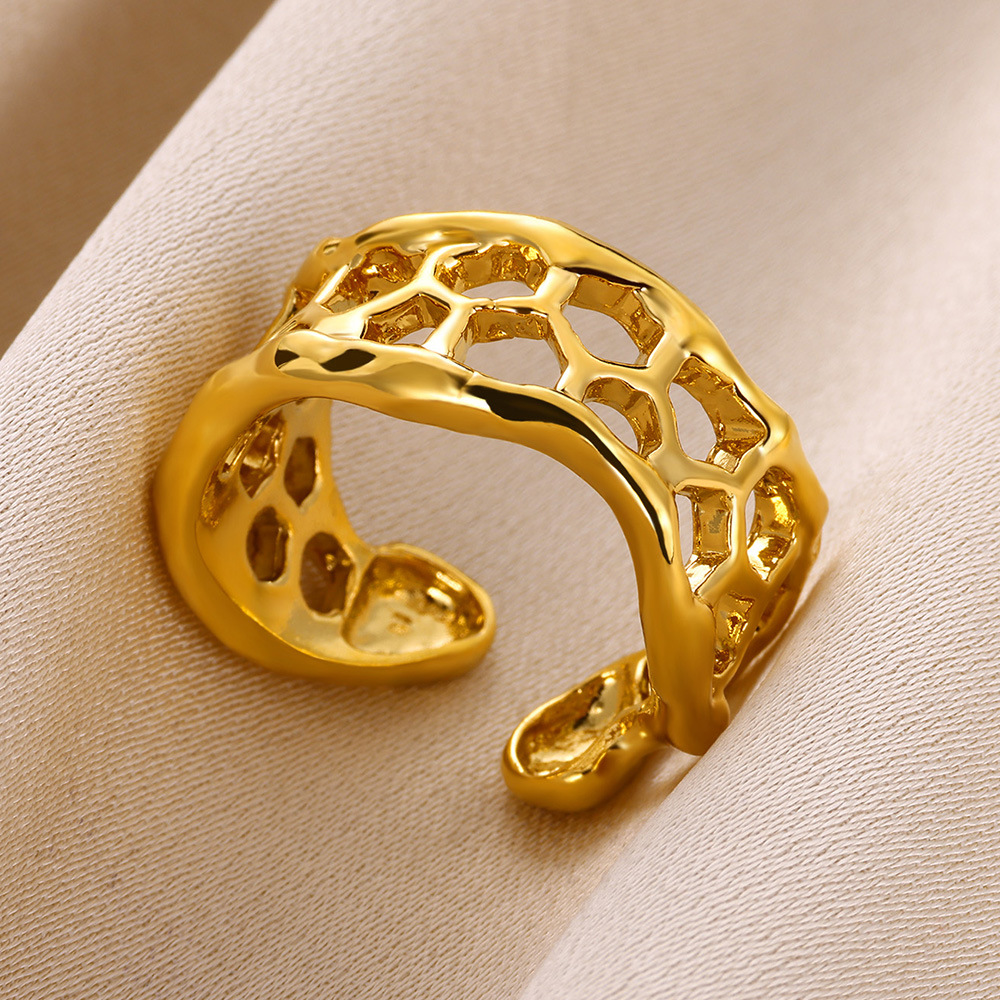Copper Material Irregular, Solid Color Pattern PVD Coated Real Gold Plated Irregular Solid Color 304 Stainless Steel Elegant Waterproof Non Tarnish Open Rings