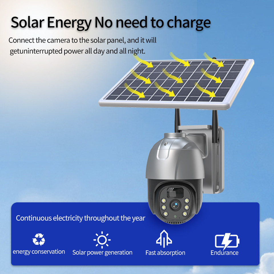 Cámara PTZ Solar de Vigilancia de Plástico ABS Gran Angular e Impermeable para Interiores y Exteriores