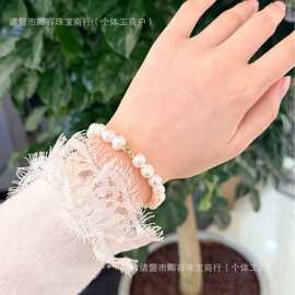 天然淡水珍珠无核近圆螺纹手链弹力绳设计款手链钛钢材质诸暨珍珠