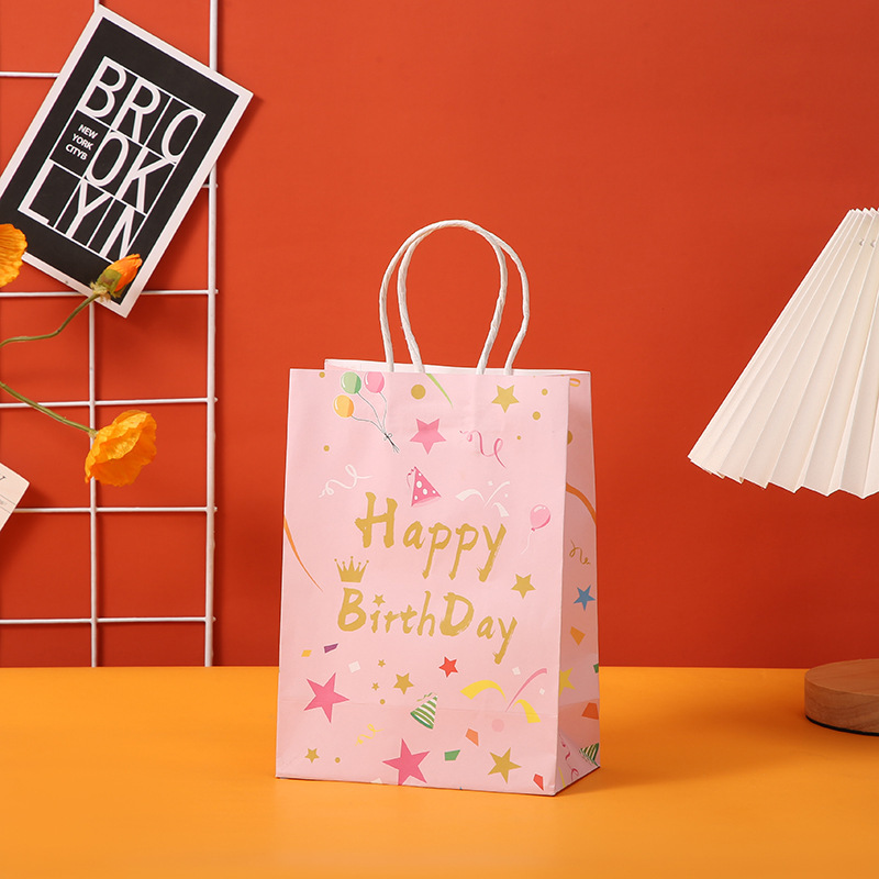 Bolsas de regalo al por mayor en stock serie de fiesta de cumpleaños bolsas de cartón cartón color arco iris bolsas de regalo de cumpleaños