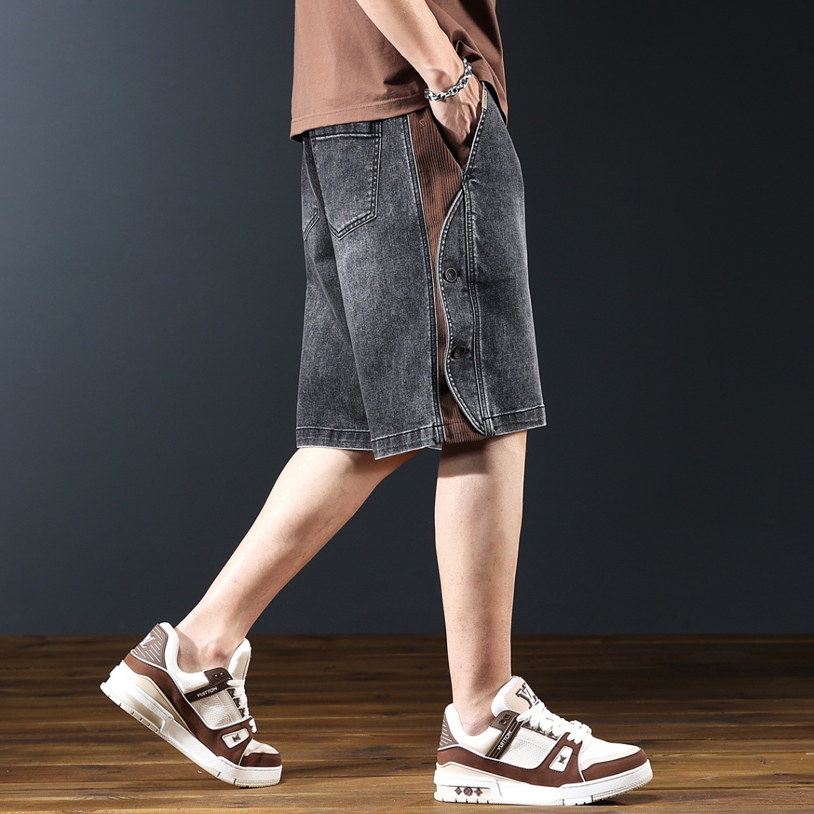 Pantalones Cortos de Mezclilla Cargo para Hombre, Algodón, Diseño Holgado Retro, para Uso Diario image 5