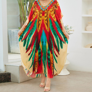 Beach blouse rayon positioning butterfly print holiday robe cross border Amazon