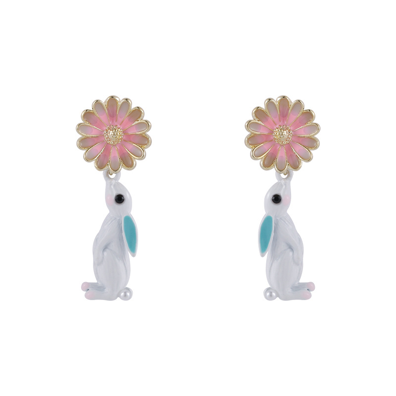 Wholesale Jewelry Flower Gallery Little White Rabbit Earrings Nihaojewelry display picture 6