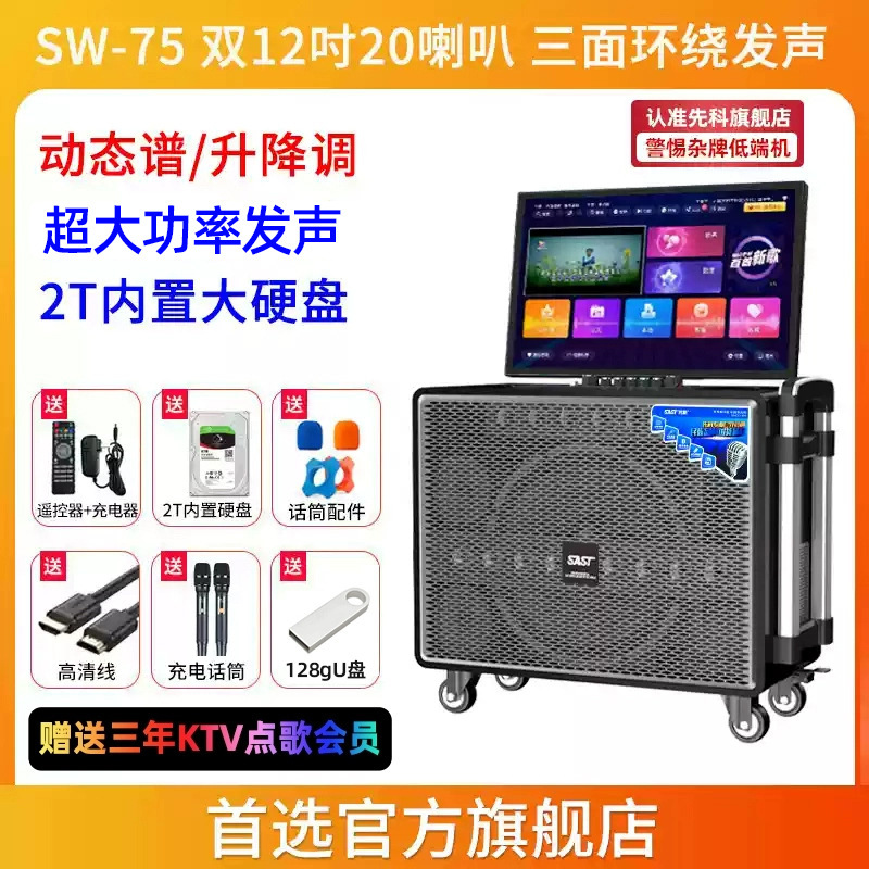 先科广场舞音响带显示屏户外唱k歌ok一体机家庭ktv套装音箱点歌机|undefined
