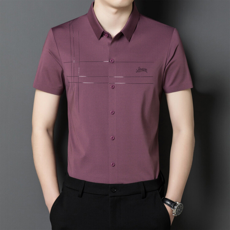 2025 Dad Short-sleeved Shirt Men's Mid-year Happy Father-in-law Wedding Banquet Summer Ice Silk Half-sleeved Shirt Shirt