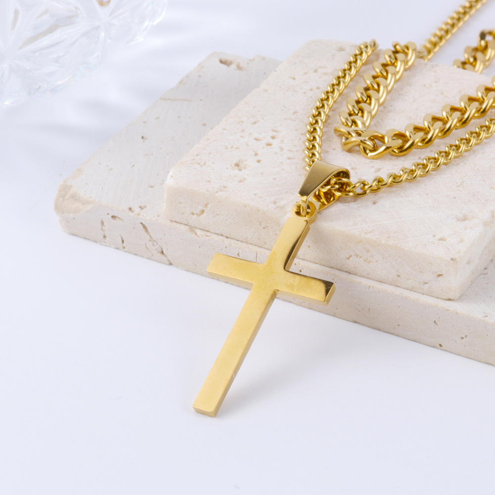 Retro Cross Stainless Steel Titanium Steel Plating Gold Plated Layered Necklaces display picture 2