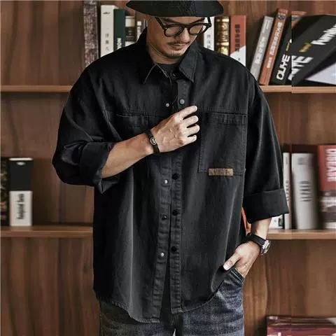 Retro demi-season shirt, jacket for leisure, American style, oversize
