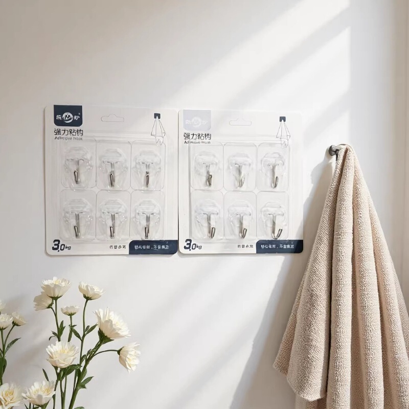 Creative 6-Pack Transparent Hooks, Adhesive Hooks, Creative Bathroom Wall Plastic Hooks, 2 Yuan Store, 260