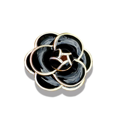 Tweed Style Camellia Brooch Yaxa sancaqları - gold-black-camellia