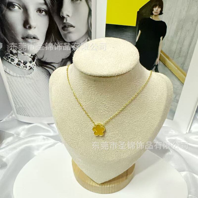 热卖双面五叶草贝壳单花项链18K 镀金高级感项链女钛钢项饰品批发|undefined