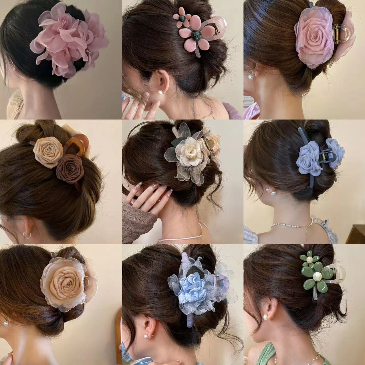 Super hada organza flor perla pinza para el cabello pinza dulce y elegante pinza de tiburón estilo literario de nicho accesorios para el cabello