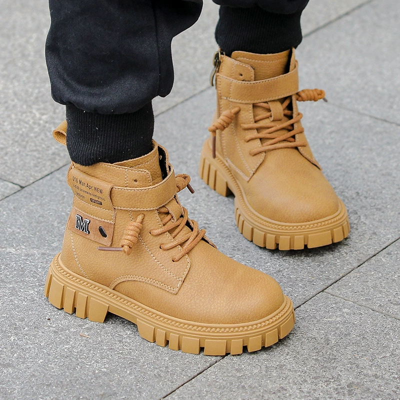 Детские ботинки для мальчиков осень 2025, новые, британский стиль, мягкая подошва, средние и большие размеры, зимние, маленькие желтые ботинки оптом