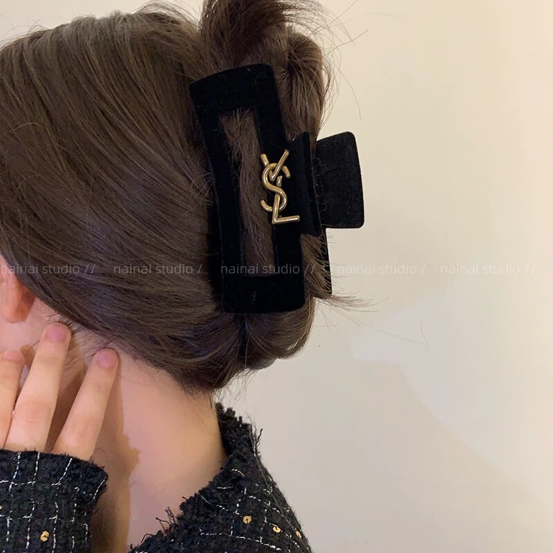 Xiaoxiangfeng 黒ベルベットリボンヘアピンレトロフレンチグリッパーハイエンドサメクリップヘッドバンドジュエリー|undefined