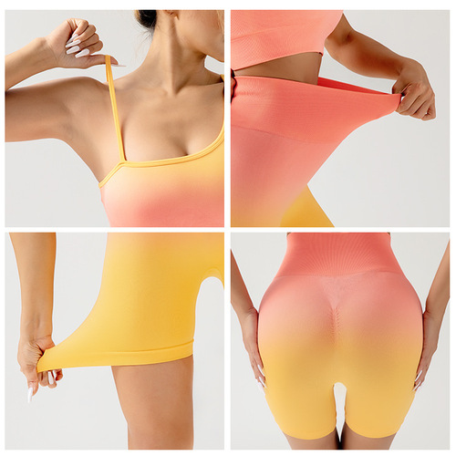 Eurasian Cross-Border Gradient Seamless Yoga Shorts Breathable Tight Fitness Three-Way Shorts Running and Yoga Pants for Women
