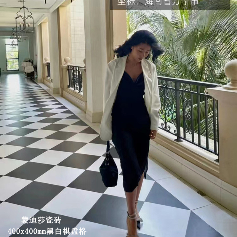 Black and White Checkerboard French Tiles Living Room Kitchen 600 Floor Tiles Bathroom Wall Tiles Bathroom Balcony Retro Tiles