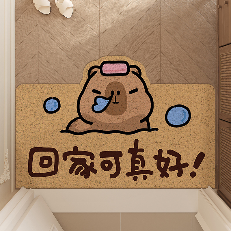 Capibara Entry Mat for Home Use, Durable and Stain-Resistant, Non-Slip Entrance Mat, Threshold Mat, Cuttable with Silk Loops