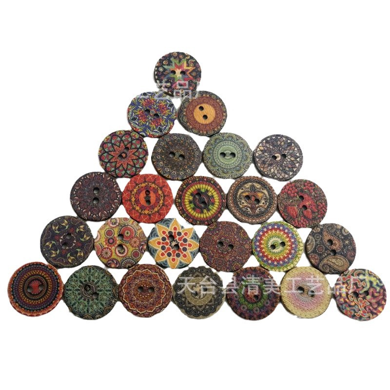 1,5/2/2,5 cm botón redondo vintage impreso oblea 3 botones de madera