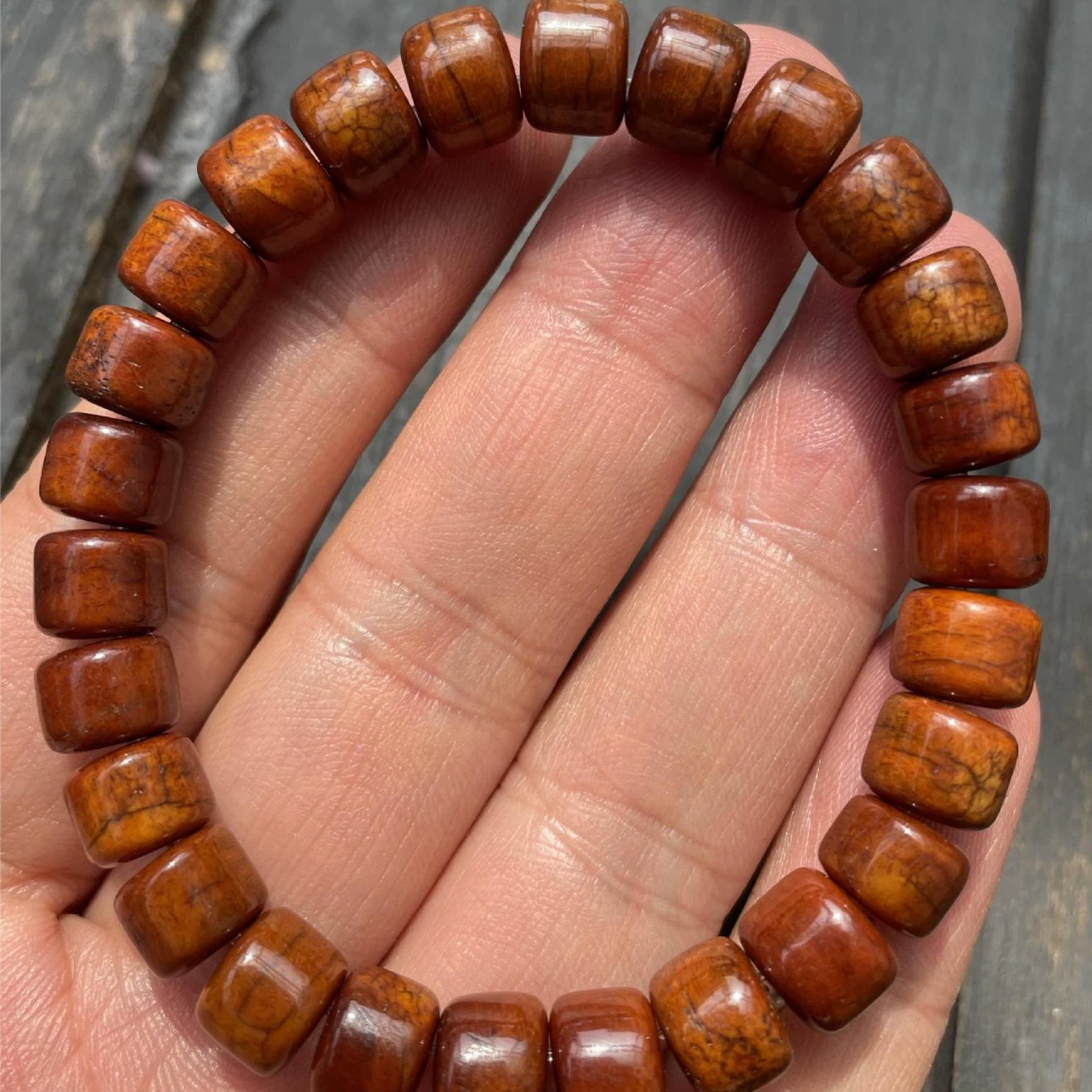 Браслет с какими-то? Walnut rosary bracelet, ethnic style, round polished beads, sizes 7×9–9×12 mm