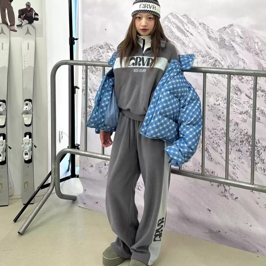 现货 2025冬季新款韩国东大门宽松拼色字母半拉链卫衣+休闲裤套装