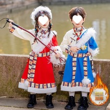 藏族拍照服装儿童秋冬男女童藏族新疆维吾尔蒙古舞蹈元旦演出服装