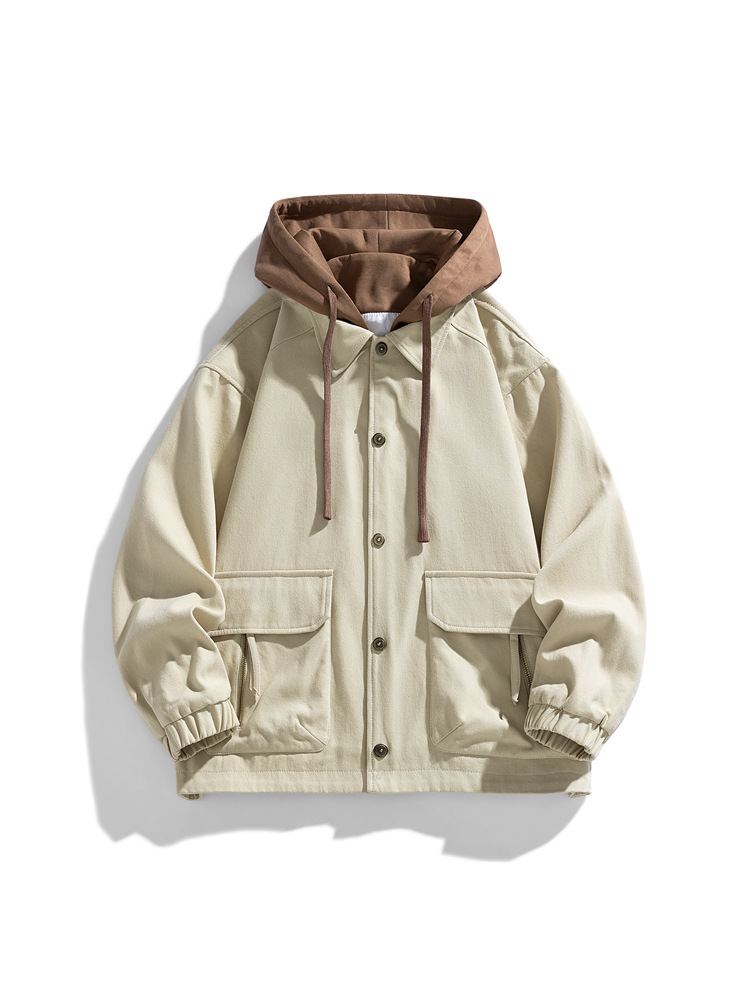 가을 2024 새로운 가짜 투피스 재킷 (씻은 고양이의 눈 직물) 미국 작업 복고풍 재킷 코트 폭