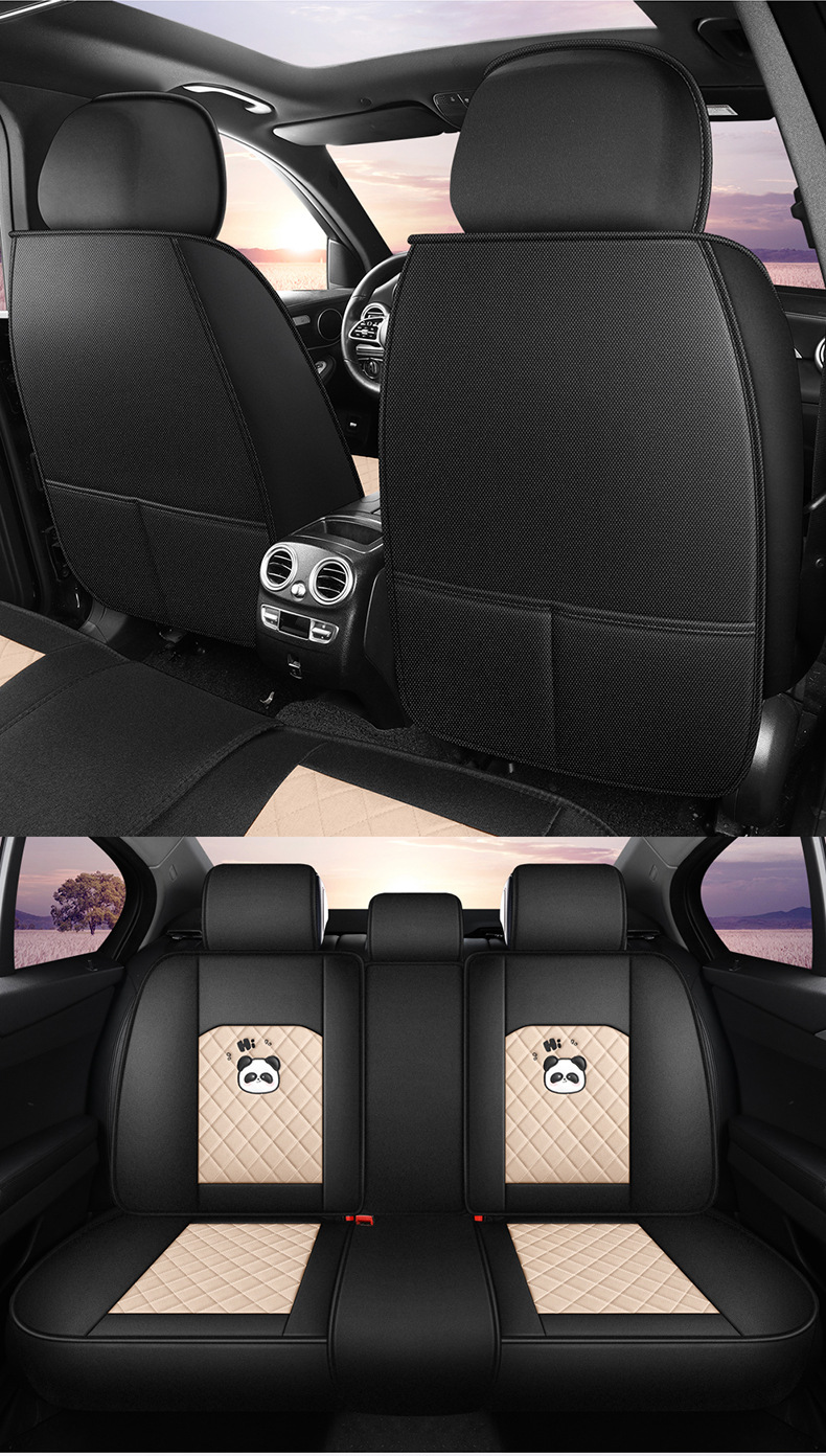 Universal Panda Hemp Full Surround Breathable Wear-Resistant Five-Seat Car Seat Cover