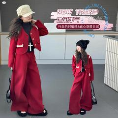 女童西装套装2025春秋新款走秀潮童装儿童炸街英伦表演撞色小西服