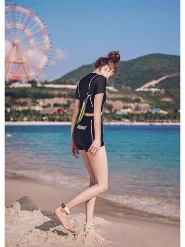 Women's One-piece Swimsuit with Straight Pants, Long Sleeve, Sun Protection, Conservative High-Waist, Slimming, Sexy Swimwear, Beachwear with Built-in Bra