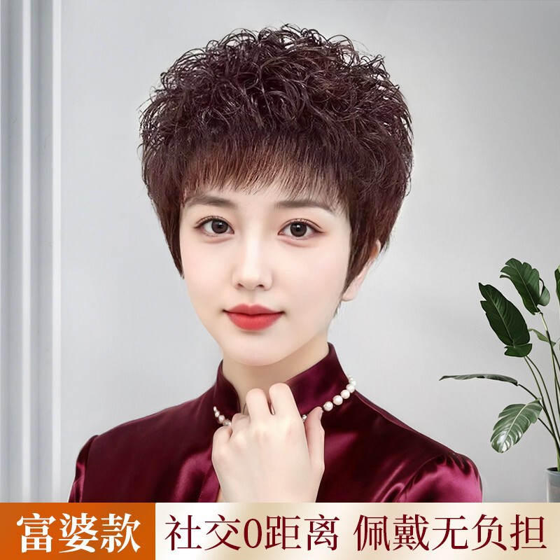 Wig for Women with Short Curly Hair, Breathable and Light, Short Hair for Women, Full Real Hair, Full Headgear, Middle-Aged and Elderly Mothers' Headgear Wig for Women with Short Curly Hair, Breathable and Light, Short Hair for Women, Full Real Hair, Full Headgear, Middle-Aged and Elderly Mothers' Headgear