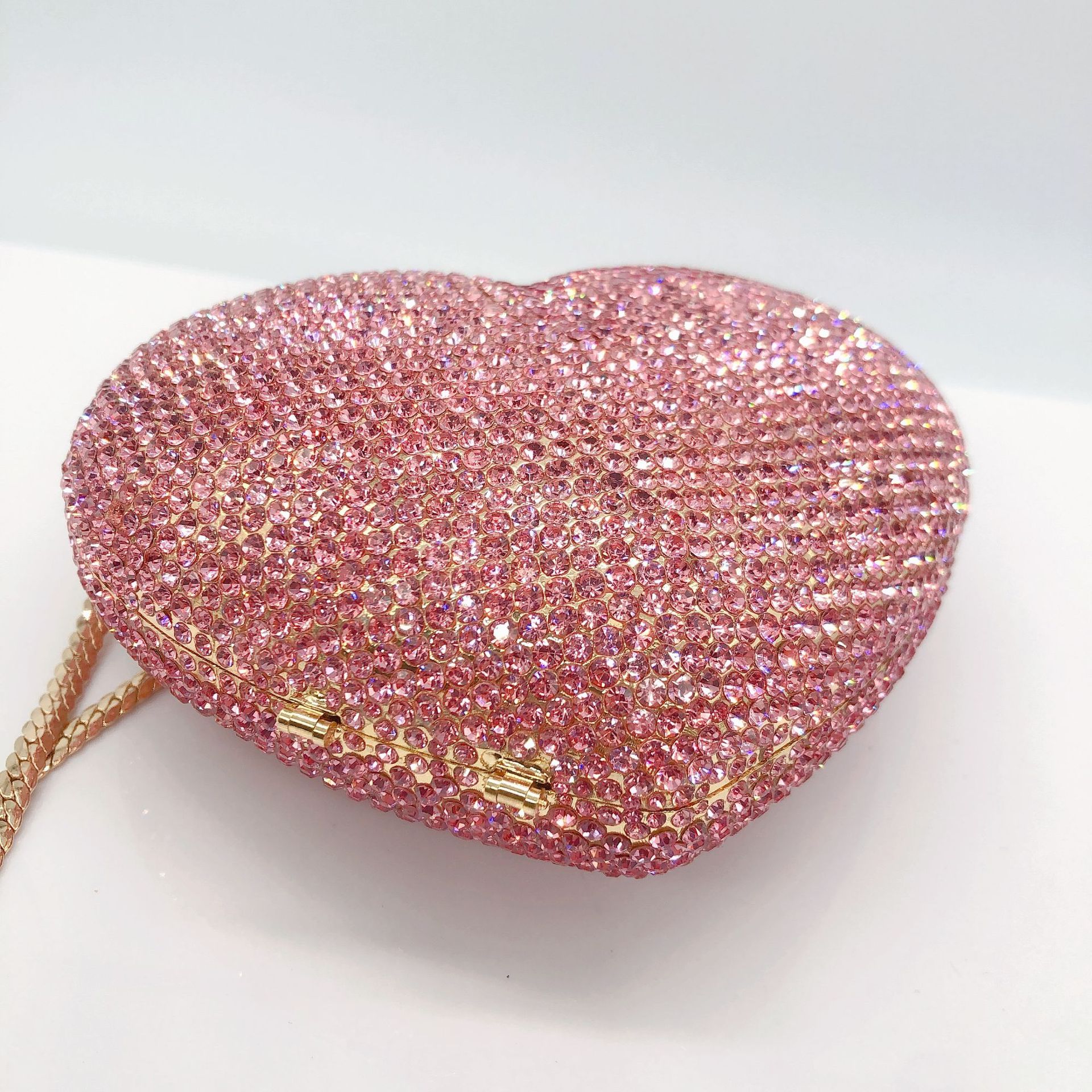 Túi clutch nữ hình trái tim đính đá pha lê dạ hội — màu đỏ, bạc, Màu hồng, màu vàng